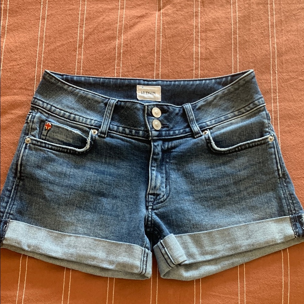 Hudson Jeans Blue Jean Shorts with Distressed Finish